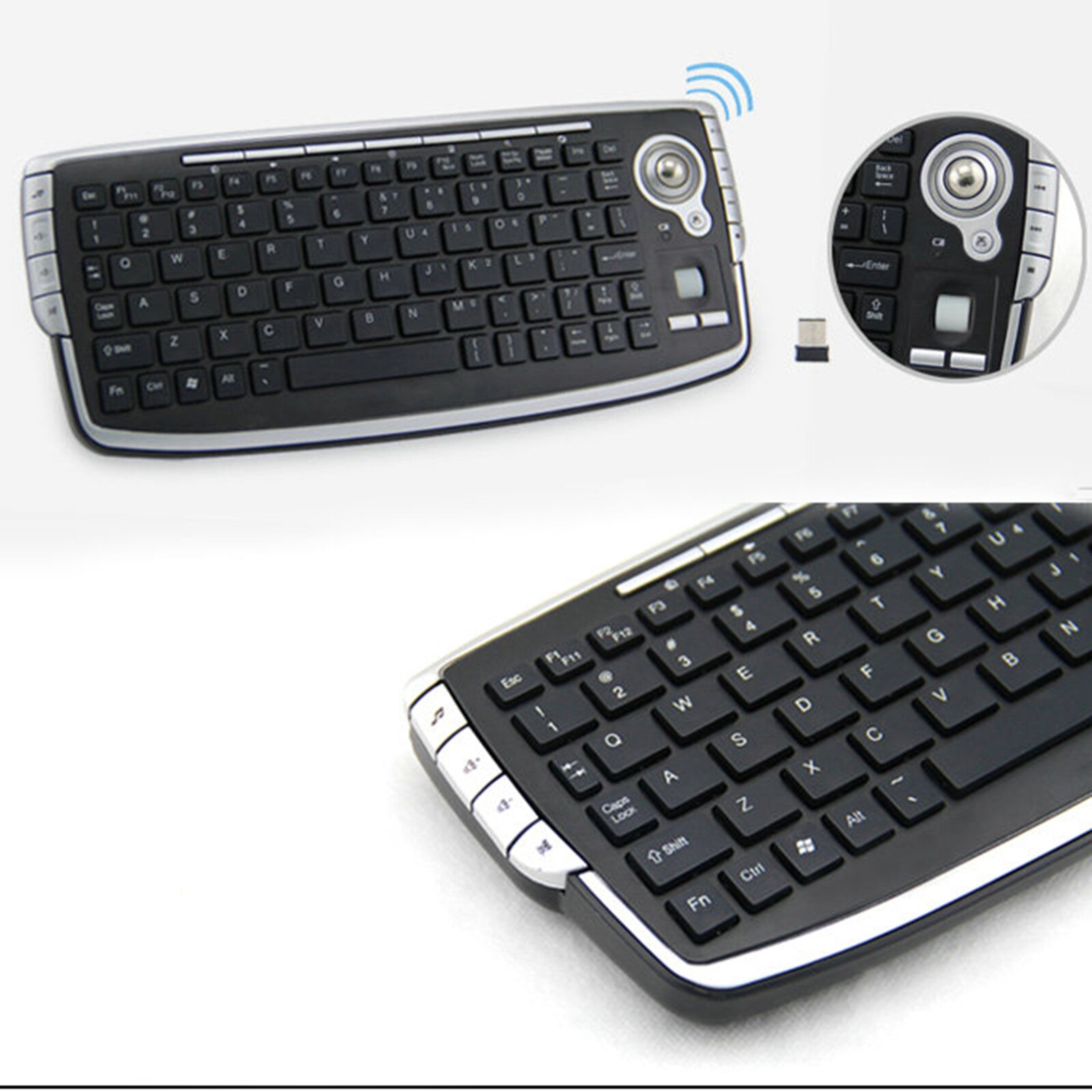 2.4GHz Portable Keyboard With 1000DPI Trackball Optical Mouse Portable Compact Wireless Keyboard Office Meeting Keyboard