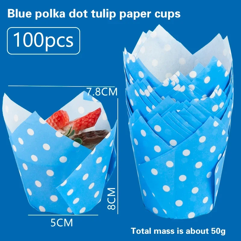 100 stk. tulipanforme til cupcakeforme, papirforme til muffins, cupcakepapir til fest, hjemmelavet kageform, bagepapir, værktøj, indpakningsetui: Brun