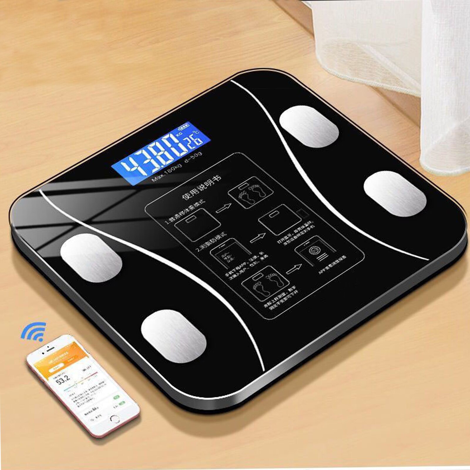 Body Fat Scale Smart Wireless Digital Bathroom Weight Composition Analyzer With Smartphone App Bluetooth-compatible: USB version-black
