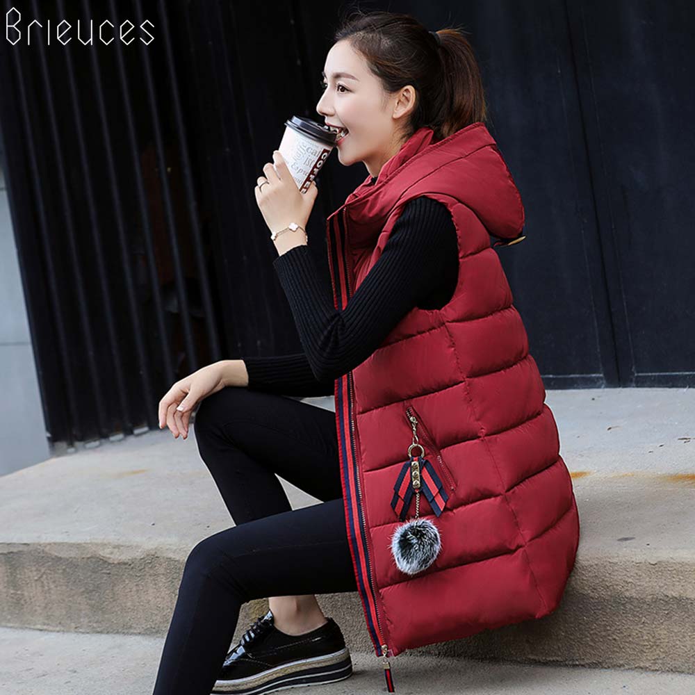 Brieuces herfst winter vest dames katoen halflang wintervest capuchon dames casual jas plus maat s -3xl: Bordeauxrood / Xxxl