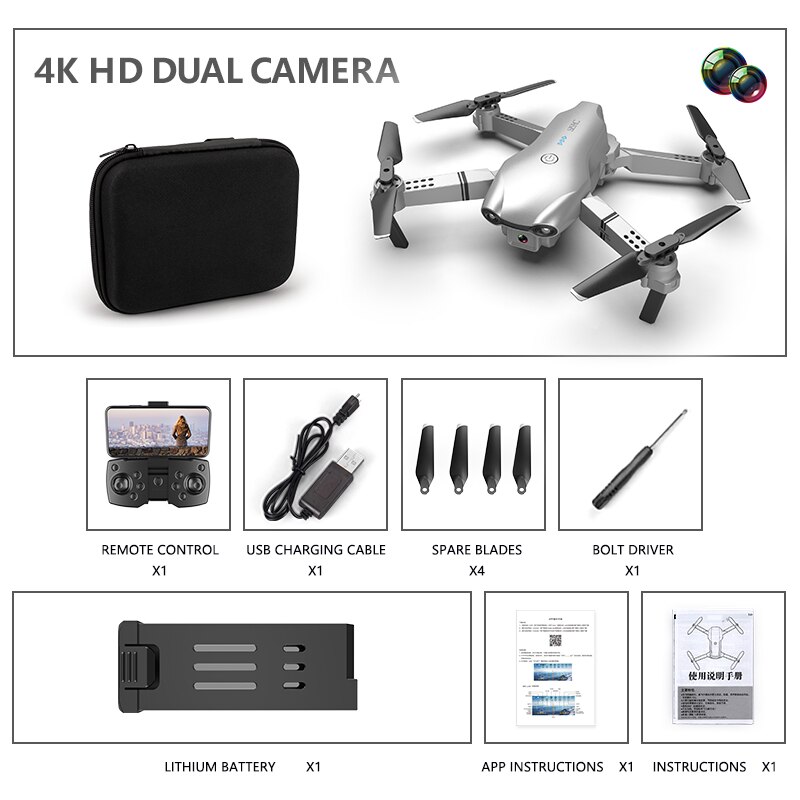 Drone RC 4K HD doppia fotocamera fotografia aerea professionale WIFI FPV pieghevole Quadcopter altezza Hold DronToy: 4K Silver Bag