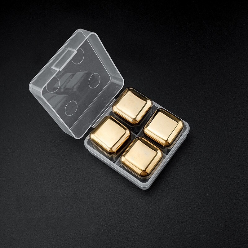 Metalen Ijsblokjes God Roestvrij Staal Ijs Stenen Voor Wijn, wiskey Gouden Chilling Rocks Whisky Koeler Wijnkoelers & Chillers: 4Pcs