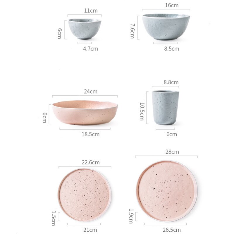 Europeisk keramikk rosa grå servise dessertretter porselen frokost biff tallerken enkel middag suppe risboller