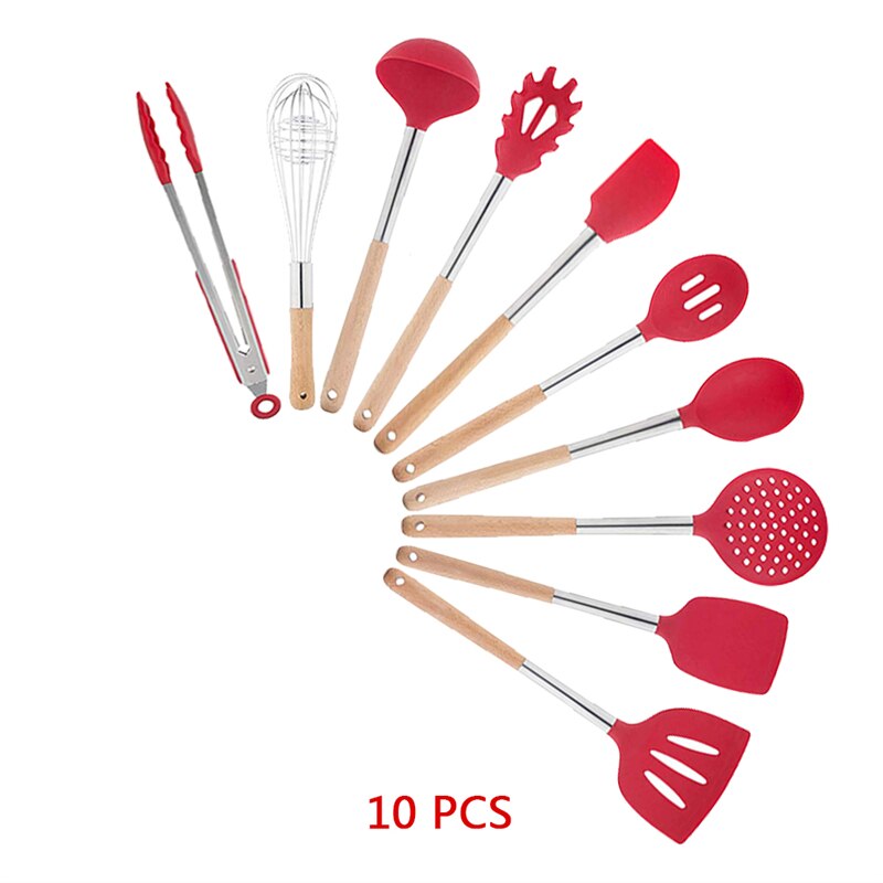 9/10Pcs Kitchen Set- Silicone Utensils Cooking Sets Non-stick Kitchenware Spatula with Wooden Handle Kitchen Tools Accessories: 4