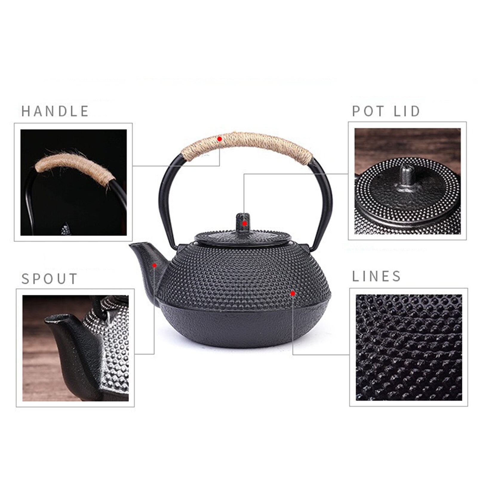 Olla de té de hierro con Infusor de acero inoxidable, pava de hierro fundido para hervir agua, utensilios para el té