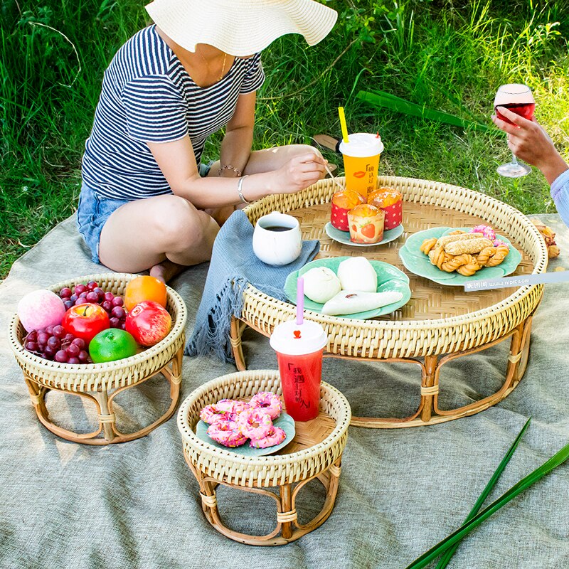 Bakke sofabord håndlavet rattan opbevaring lille bord bærbart udendørs picnicbord størrelse s