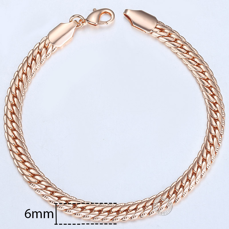 Davieslee-cadena de oro rosa para hombre y mujer, brazalete con cola de zorro, cadena Bismark martillada, 3-8mm, 20cm, DCBB1, 585: CB02
