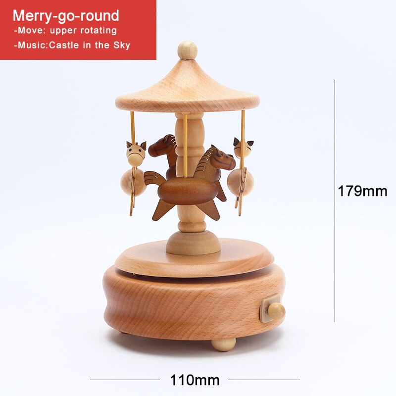 Wood Music Box Caja Musical Wooden Boxes Girls Clockwork Craft Free Engraved Birthday Home Decoration Accessories YYH-MZ: Merry go round