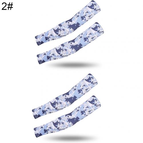 2 Pairs Zomer Arm Mouwen Camouflage Patroon Arm Warmers Mouwen Elastische Uv Zon Bescherming Lange Vingerloze Handschoenen Arm Mouwen: 2