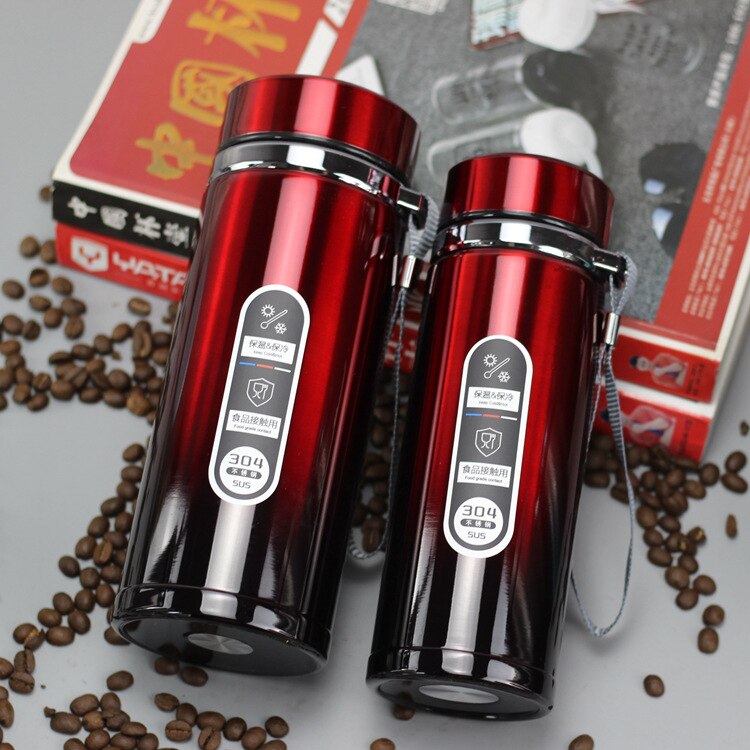 500ml 750ml 900ml bærbare dobbelt rustfri stål vakuumflasker kaffe te termos krus sport rejse krus termokop med stor kapacitet: 1000ml / Rød