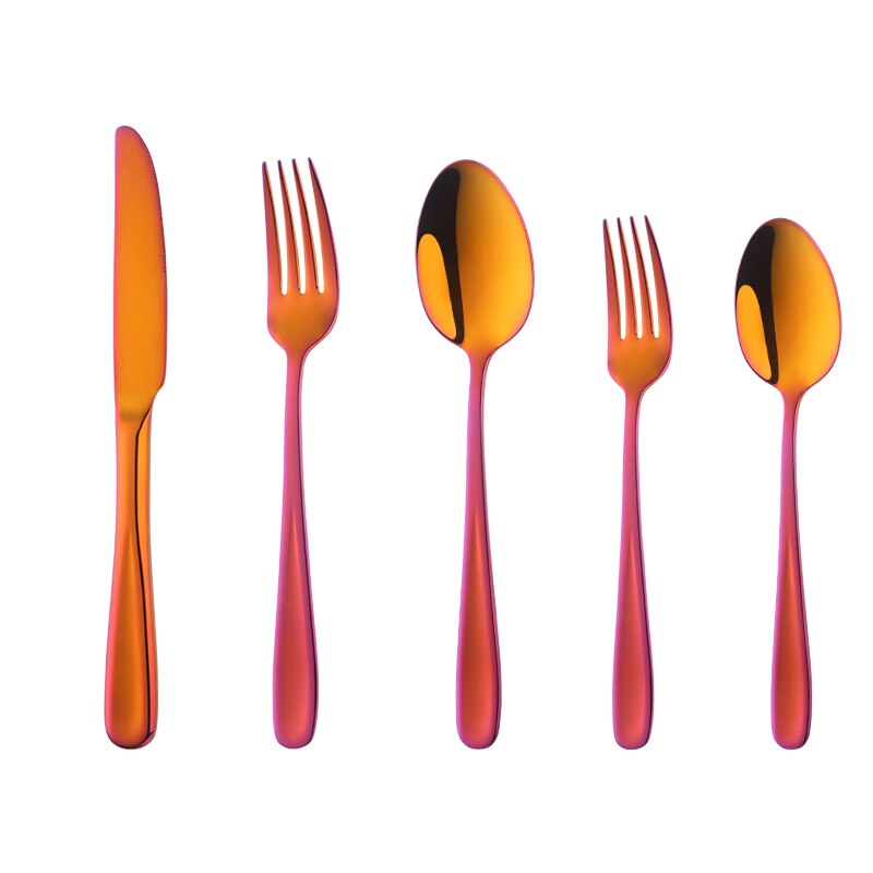 5 Pcs/Set 304 Stainless Steel Flatware Set Knife Fork Spoon High Grade Dinnerware Party Cutlery Set Dining Appliance: 1 set (5pcs) / Rainbow NO.3