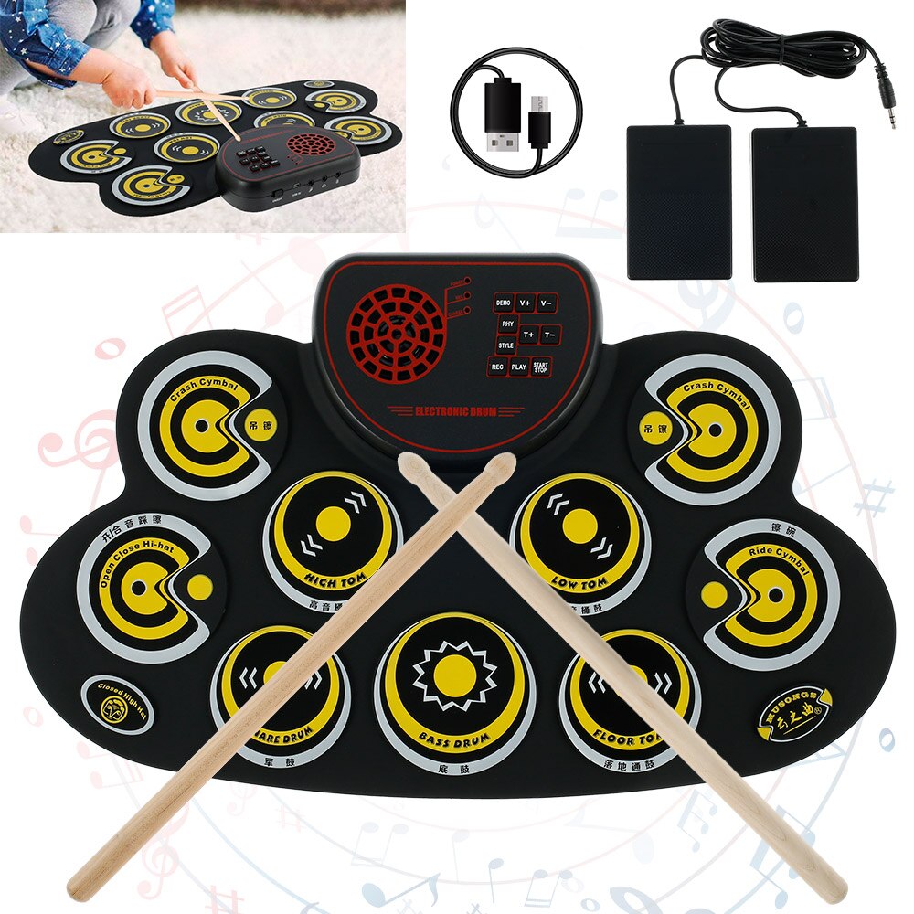 Compact Size Electronic Drum Set Portable Roll-Up Drum Digital Electronic Drum Kit Built-in Speaker for Beginners Kids