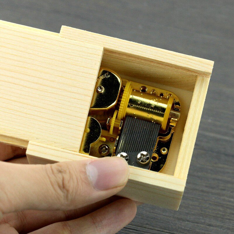 Solid Wood Clockwork Pull-out Music box DIY Wooden Eight Rhymes Musical Box Golden Sliver Movement best for Home Decor