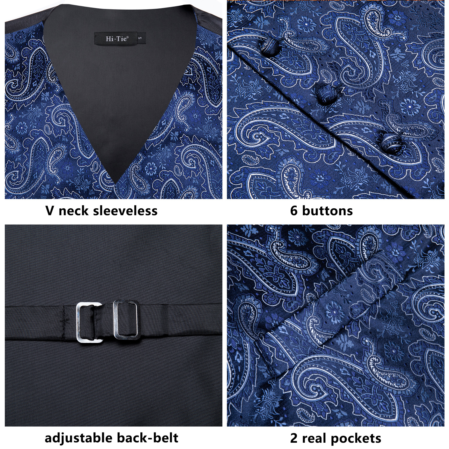 Hi-tie navy lurxury paisley silke vest sæt til mænd jacquard herre jakkesæt vest mandlig vest til kjole bryllup formel jakke