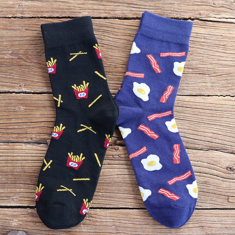 Snack pattern Harajuku hip hop socks men's funny combed cotton dress casual art socks colorful novelty skateboard mens socks