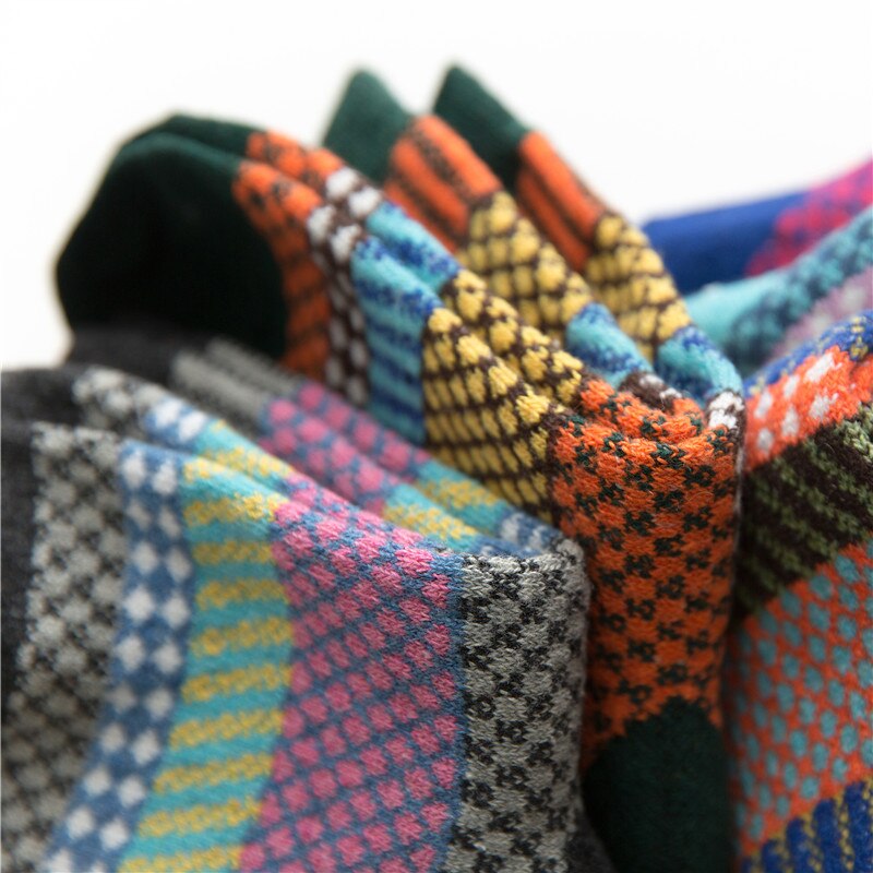 Dames Wollen Katoenen Sokken - 5 Paar - Dikke Winter Casual Ruitjes - 25cm Lengte