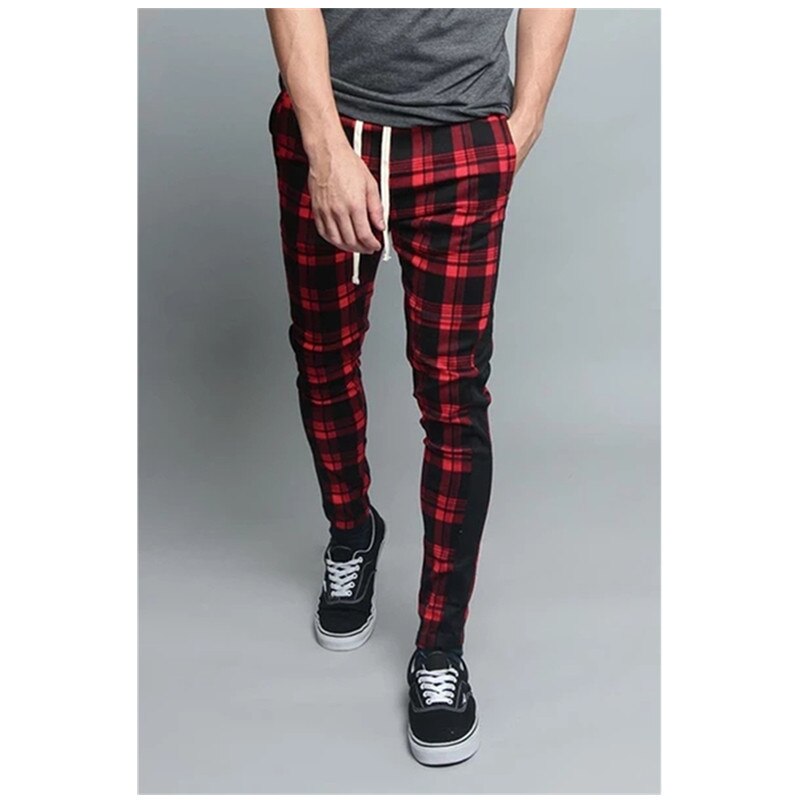 Frühling lässig Knöchel-Länge Plaid Hosen männer Hosen Moden Streetwear Jogger Männer Jogginghose schlank passen Karierten Hosen: XXXL / rot