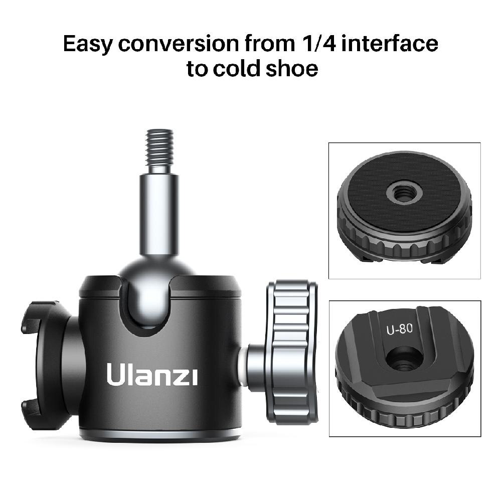 Per Ulanzi U-80 Testa A Sfera In Metallo Ballhead Rotaable Freddo Scarpe Da Tavolo Treppiede Adattatore Supporto Verticale di Tiro per Vlog