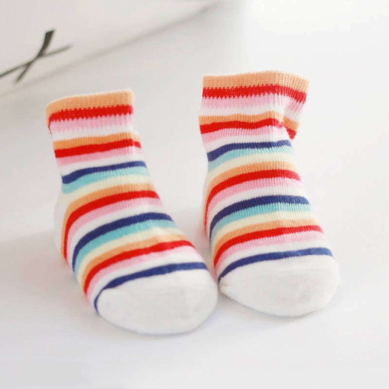 Lovely Baby Socks Colorful Stripe Baby Girl Boy Socks Cotton Anti-slip Infant Toddler Socks Soft Rainbow Newborn Socks Sokken: style  B