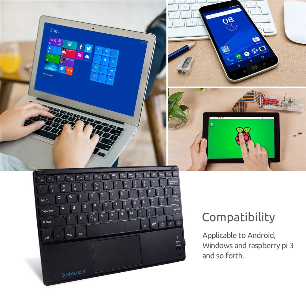 SunFounder 10,1 ''Ultra delgado teclado inalámbrico Bluetooth para Raspberry Pi 3B + 3B 2 Modelo B & B 1 con TouchPad para Windows Android