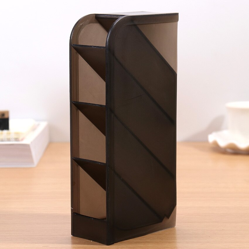 Multi-función 4 rejilla porta pluma de escritorio Oficina escuela almacenamiento caso claro blanco negro plástico caja escritorio pluma lápiz organizador 1PC: Black
