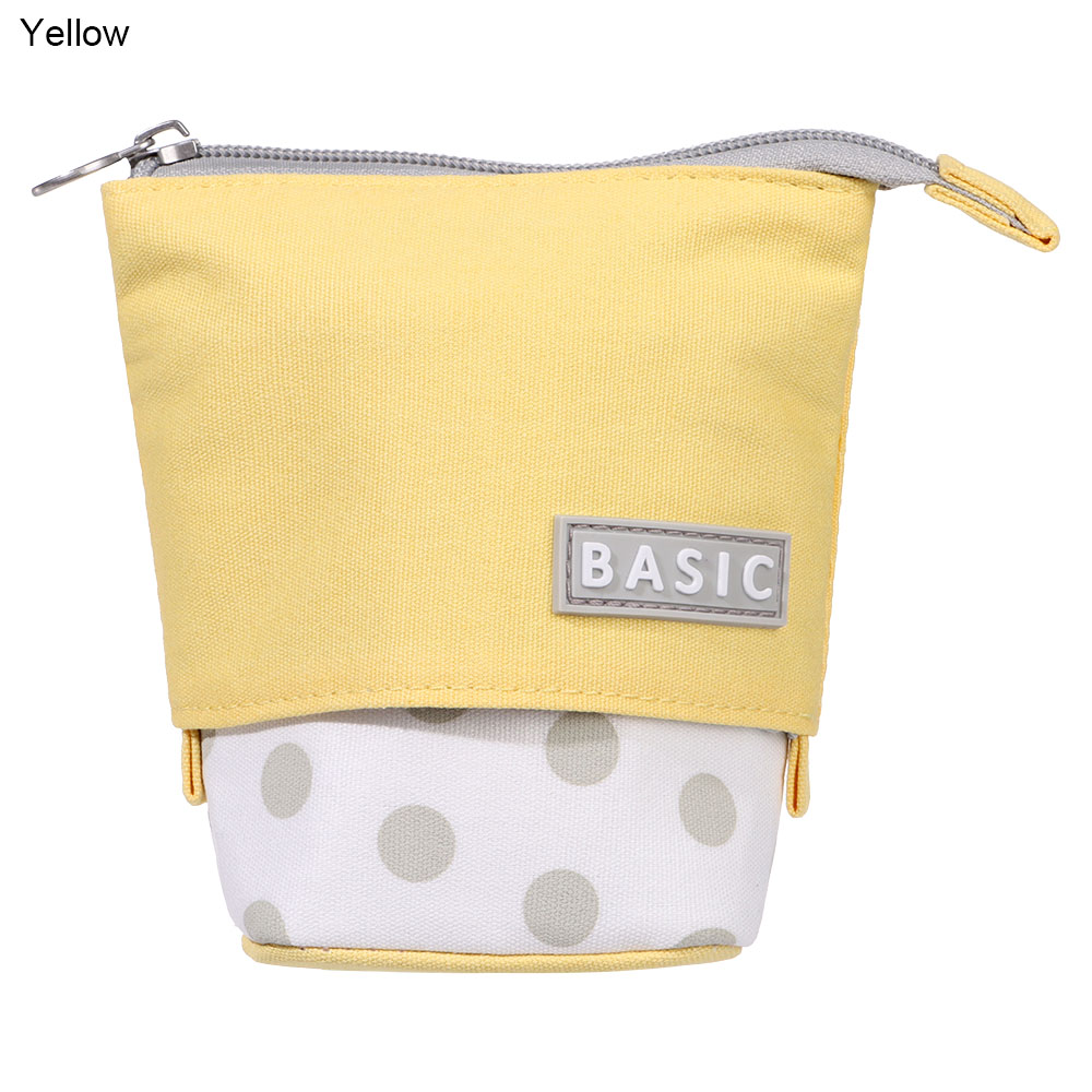 Cute Boba Milk Tea Telescopic Pen Bag Pen Pencil Holder Stationery Case Stand Up Pencil Case Pen Box Stationery Pouch Bag: C-yellow