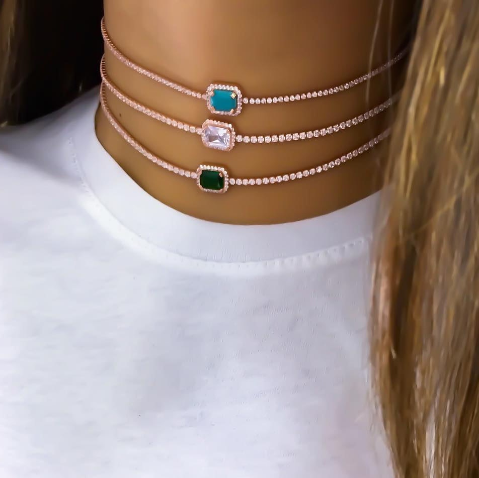Doreen Doos Mode Geometrische Vierkante Kleurrijke Crystal Rhinestone Goud Kleur Collier Voor Vrouwen Party Choker Sieraden
