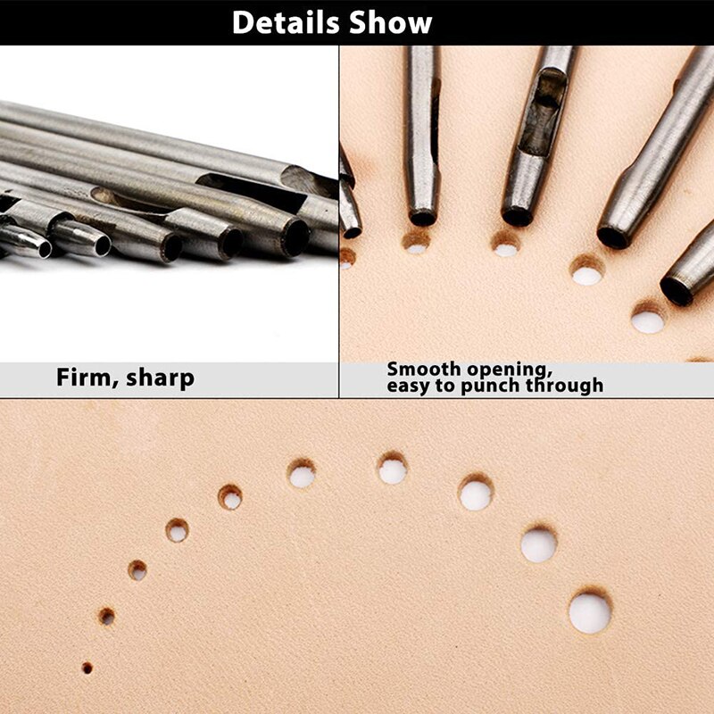 LMDZ 10Pcs Leather Hole Punch Hollow Punch Set Hollow Puncher Belt Belt Hole Puncher for Watch Bands Belts Working Leather Craft