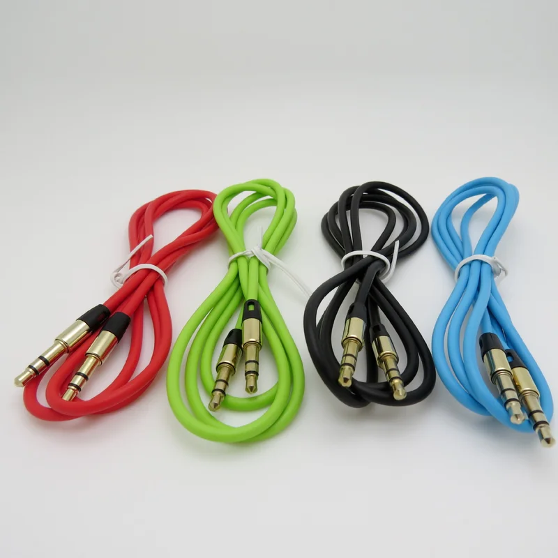 1m Color Jack Aux Cable 3.5 Mm To 3.5mm Plug Audio Cable Male To Male Car Aux Cord for Iphone Xiaomi Gold-plated Plug