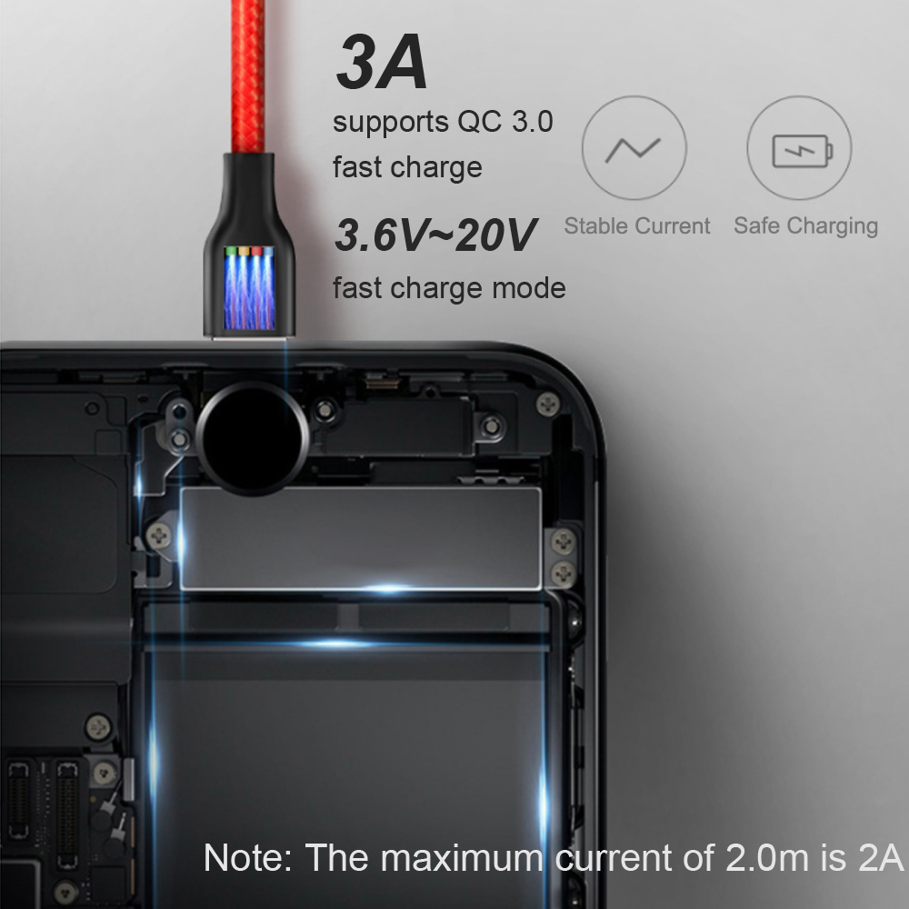 Til samsung galaxy  s8/s9/s10 note 8/9, type  c 3a mobiltelefon hurtigopladningskabel  qc3.0/ afc/fcp til huawei xiaomi 8/9/ se  (2 pakker)