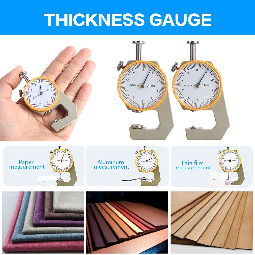 Tykkelsesmåler tester skive metal sølv gul håndværk bredde måling mikrometer analyse værktøj leathercraft læder