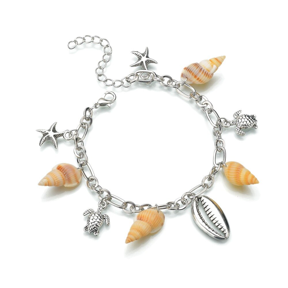 Jahrgang Hülse Perlen Seestern Schildkröte Fußkettchen Für Frauen Handgemachte Perlen Knöchel Armbinde Fuß Schmuck Armbinde cheville femme: s163