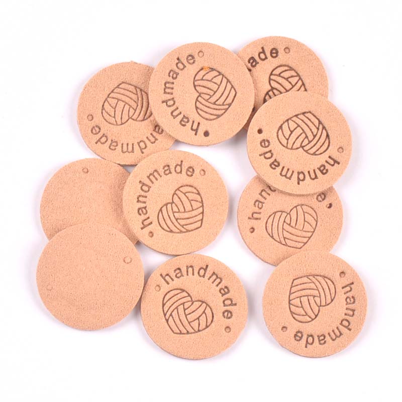 20 piezas, 2,5 cm, tela redonda de PU, etiquetas en relieve hechas a mano, etiqueta de bandera DIY para accesorios de costura de prendas cp3436: Latón