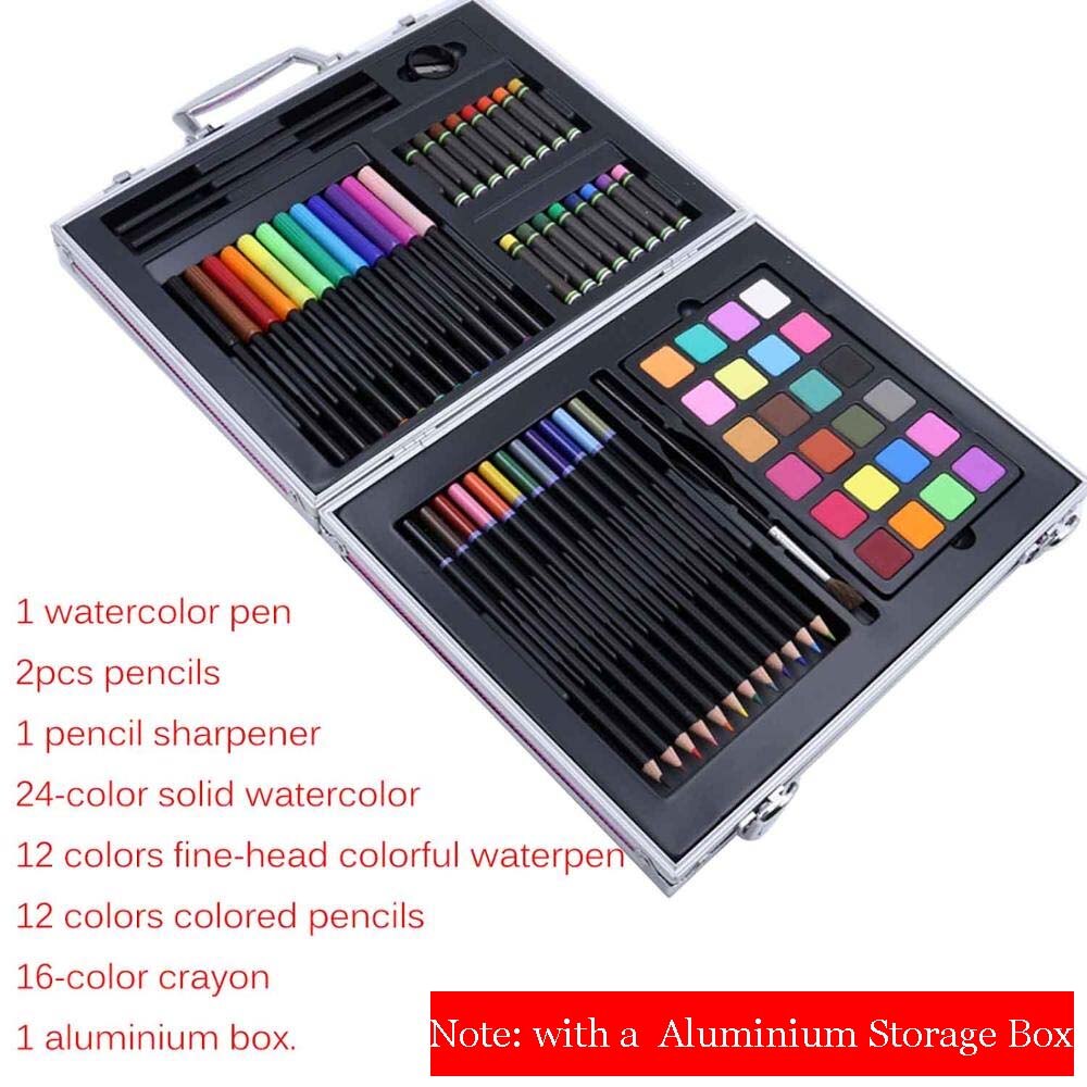 Portable Kids Art Supplies Set Drawing Painting Pencil Pen Kit with Aluminium Storage Box for Children Painting Creation: Type A