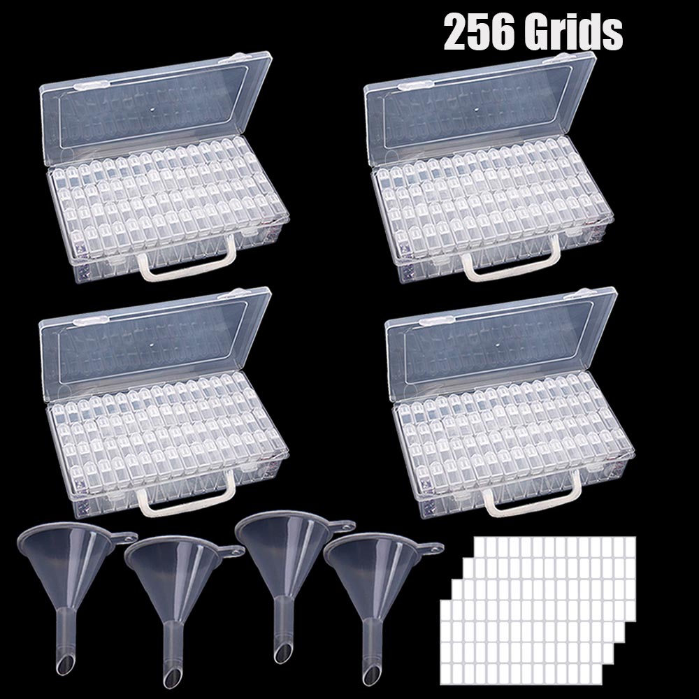 Diamond Nail Art Embroidery Tools Accessories Transparent Plastic Storage Box Diamond Painting Stone Mosaic Container Suitcase: 64 grid 4pcs