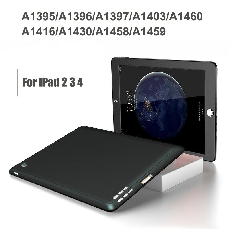 Étui de protection complet de luxe 360 pour ipad 2 3 4 cover  a1458 a1459 a1460 a1395 a1396 a1416 en verre trempé avec fond antichoc: Noir