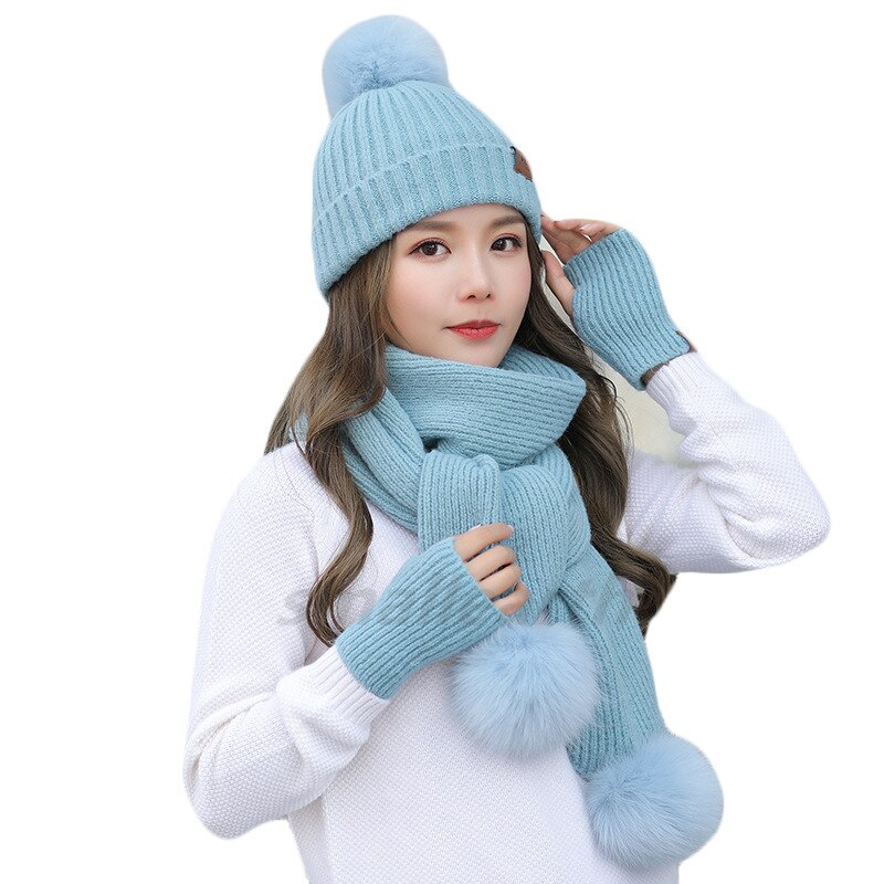 Meisjes warme 3- delige sets wintermutsen sjaal handschoenen voor dames dikke katoenen winteraccessoires set dames muts sjaal handschoenen
