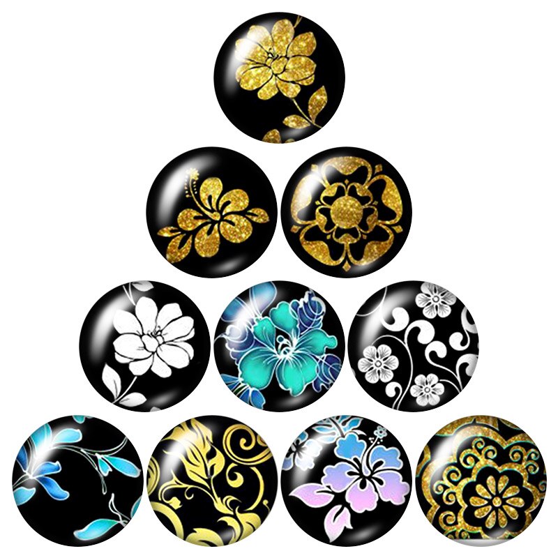 Botones a presión de 18mm con de flores, margaritas y lirios, foto redonda mixta, estilo de cabujón de cristal para joyería con botón a presión, 10 Uds.: DB0747