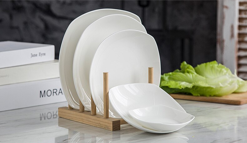 7 inch, plain white bone china square dinner plates, porcelain rectangular dish, white crockery cake candy plates,