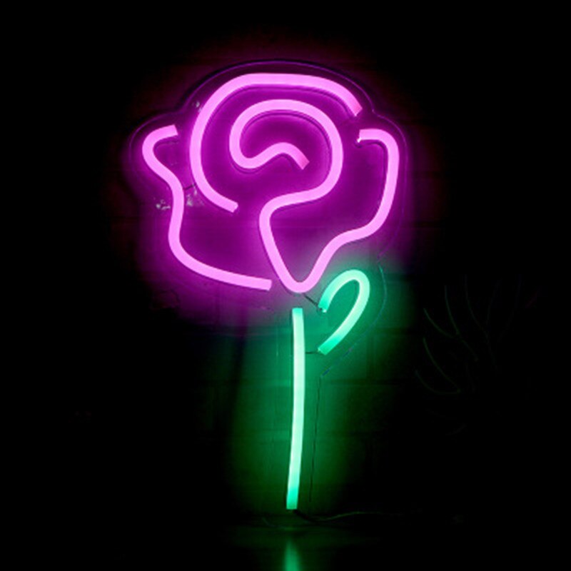 Letrero de neón con luz Led de flor rosa para decoración de pared, lámpara de neón colgante para el hogar, habitación, vacaciones de Navidad, boda, señal