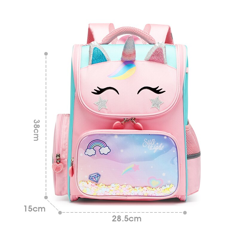 SUN otto Unicorn Girl School Bags borsa per libri ortopedica per bambini spazio in Nylon impermeabile 3D: Pink