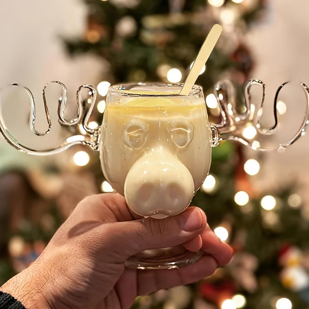 1-3PCS 240ml 8oz Christmas Vacation Moose Mug Christmas Reindeer Head Elk Glass Wine Beer Water Juice Milk Glass