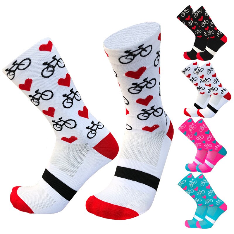 Cykelstrømper mænd kvinder kompression landevejscykelstrømper bjerg hjerteformede kærlige sokker