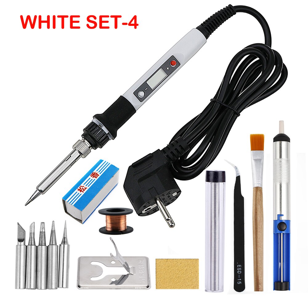 80W Lötkolben Digitale Einstellbare Temperatur Elektrische Solder Station Schweißen Werkzeuge Kit 220V 110V Rework Entlöten Reparatur: 220V EU Plug / White SET-4
