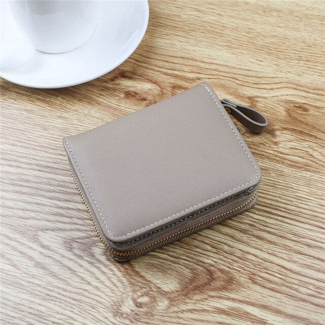 Women Wallet Pu Leather Purse Women Bifold Wallets Mini Cards Holders Zipper Wallets Pocket Coin Retro Purse: apricot