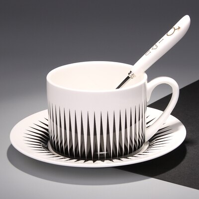 Nordic simple black and white geometric bone china coffee cup and Saucer Set with spoon afternoon tea cup home coffee shop: triangle