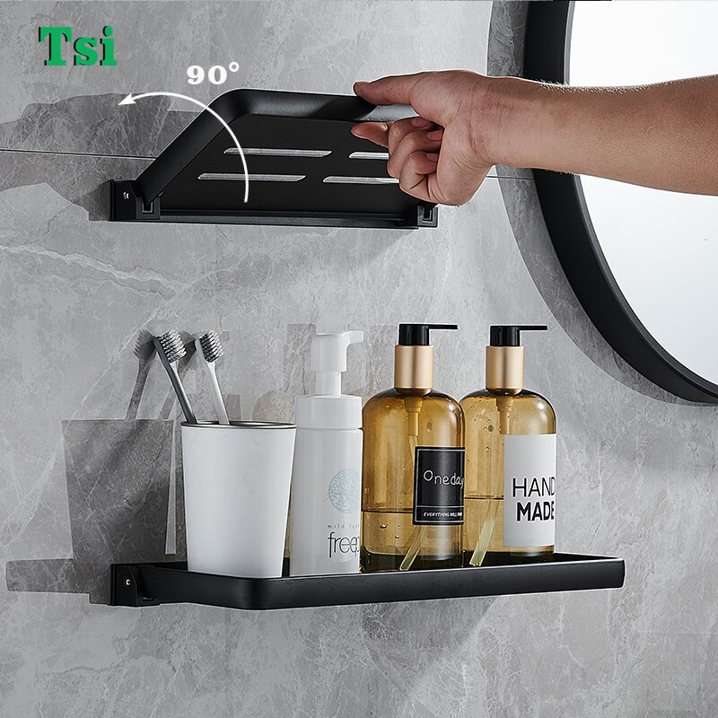 Bathroom shelf bathroom shower shelf aluminum bathroom corner movable shelf wall mounted black kitchen storage rack