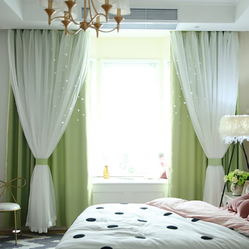 100x200CM Romantic Rainbow Color Sheer Curtain Girl Kids Bedroom Full Blackout Window Drapes Hollow Star Curtain Home Decor: B