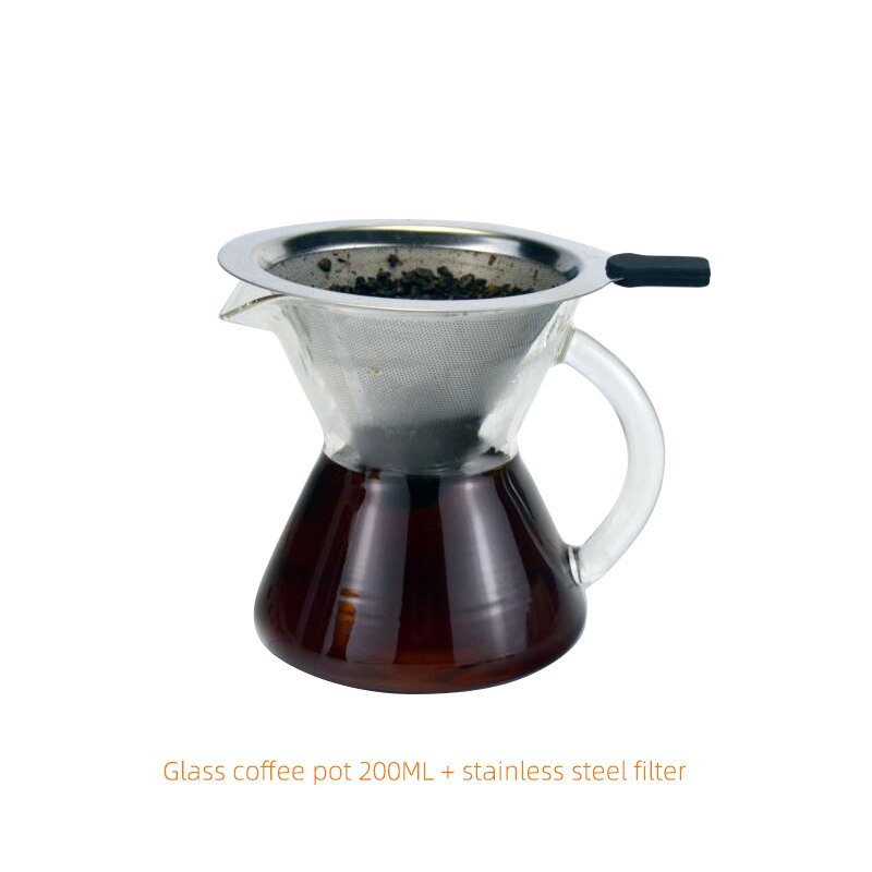 400ml Glass Coffee Kettle with Stainless Steel Filter Drip Brewing Brewer Coffee Pot Dripper Barista Pour Over Coffee Maker: 200ML   filter
