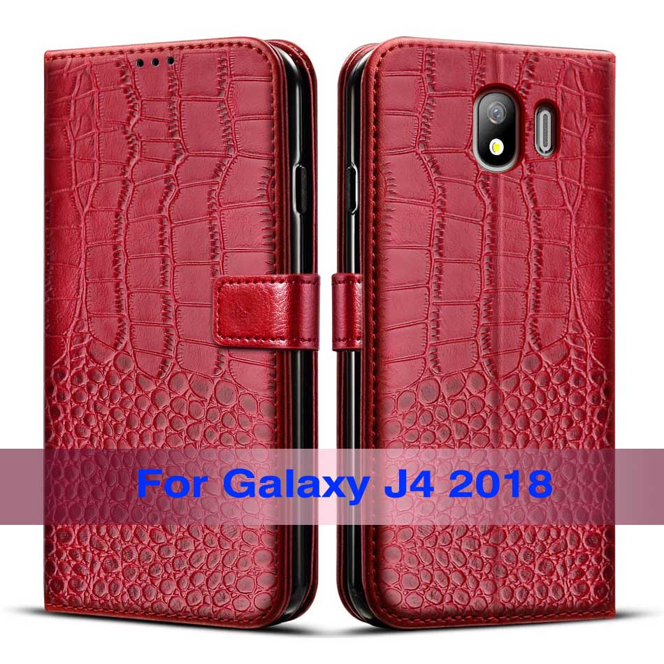 Voor Samsung Galaxy J4 Case Flip Leather Magnetic Case Voor Samsung Galaxy J4 J400 Telefoon Cover Voor Galaxy J4 j400F Case: Red